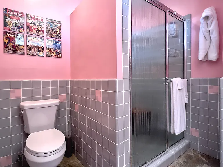 Spacious shower stall.