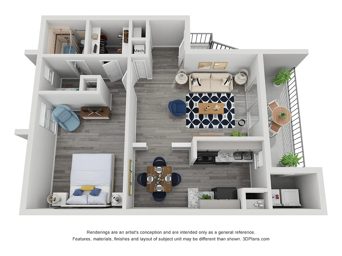 Floor plan 1x1C Renovated 745 sq ft