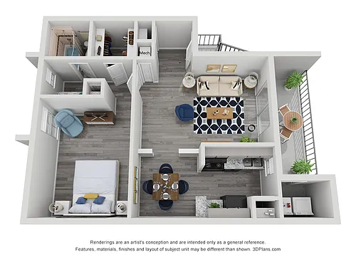 Floor plan 1x1C Renovated 745 sq ft