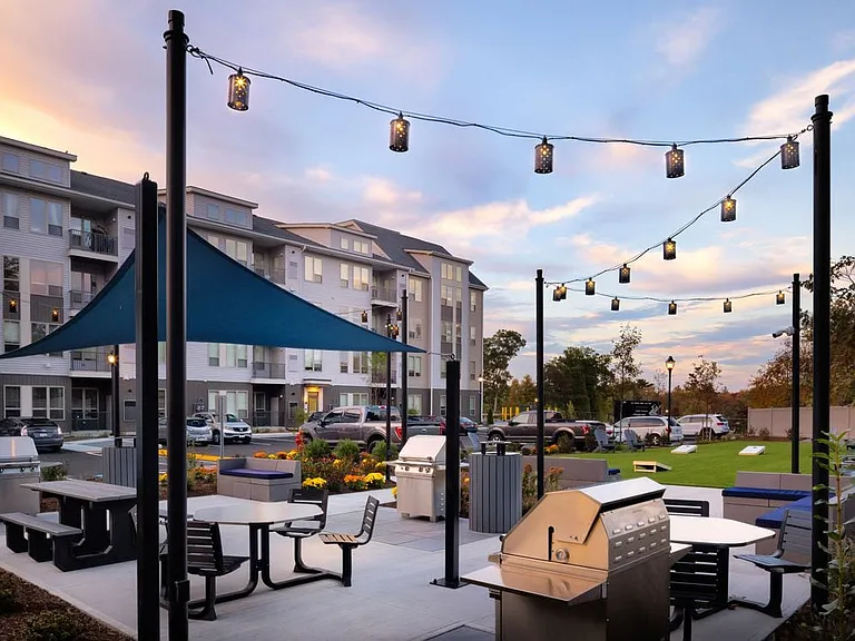 Courtyard with grilling stations and picnic areas