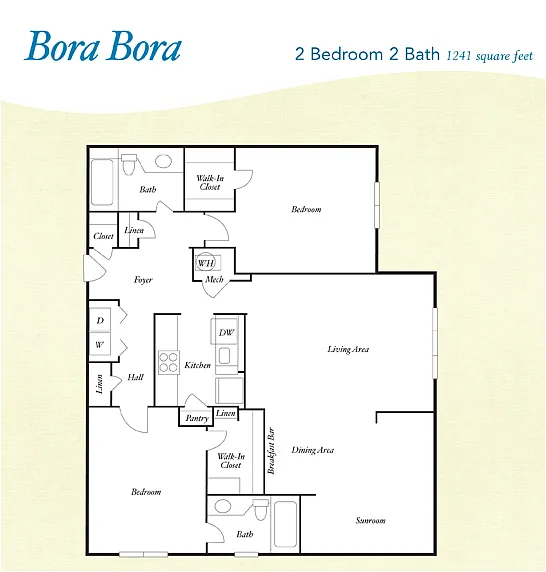 Floor plan B4 - Bora Bora - Two Bedroom, Two Bathroom