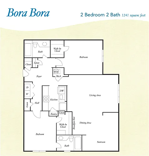 Floor plan B4 - Bora Bora - Two Bedroom, Two Bathroom