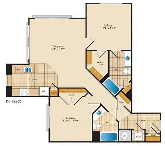 Floor plan Two Bedroom/Two Bath - 2D