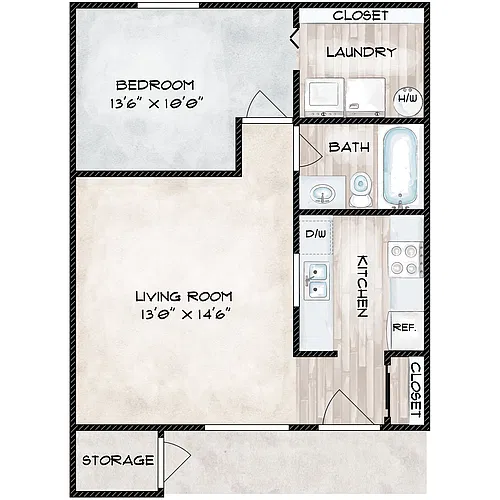 Floor plan 1 Bed 1 Bath