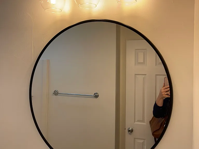 Sneak peek of guest bath refresh (light fixure and mirror). New floors and more coming soon!