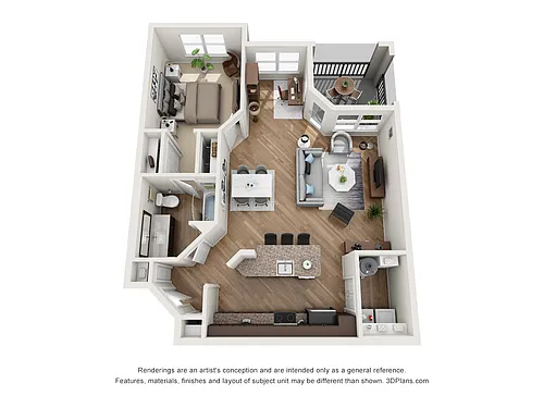 Floor plan A3 Crest with Sunroom - One Bedroom, One Bathroom