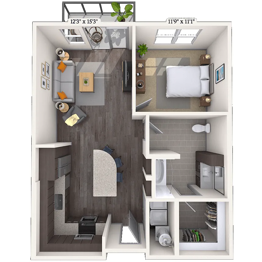 Floor plan Traditional 1x1 736-823 SF
