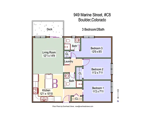 Floor plan 2 Bed 2 Bath + Den