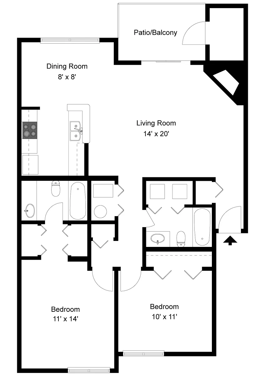 Floor plan 2 Bedroom 2 Bath