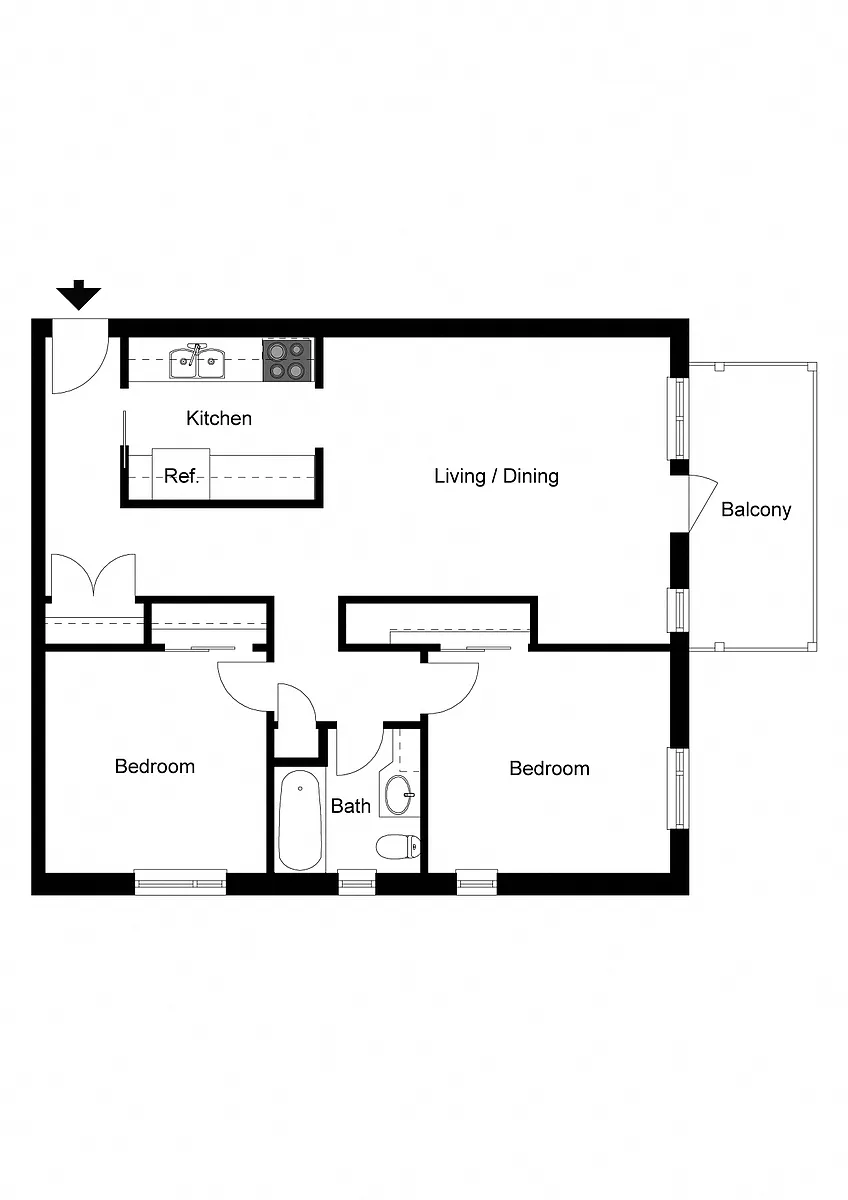 Floor plan 2 Bedroom 1 Bath