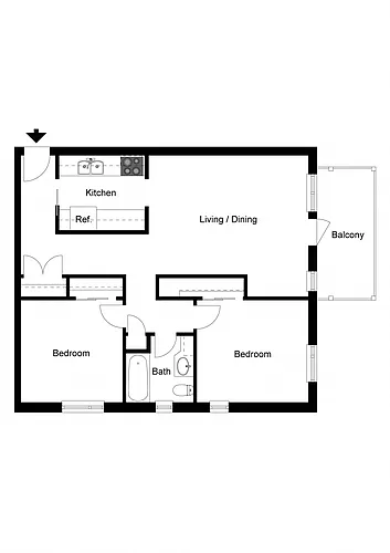 Floor plan 2 Bedroom 1 Bath