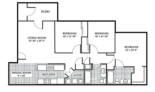 Floor plan 3Bed/2Bath Up