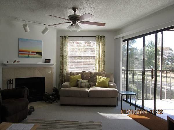 Living room with fireplace.