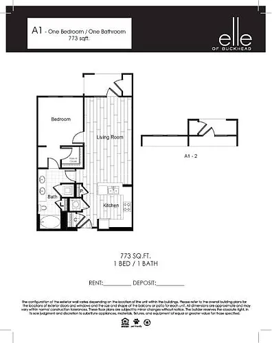 Floor plan 1 Bedroom 1 Bath (A1)