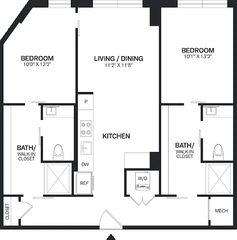Floor plan 2 Bed/2 Bath PH-B1P
