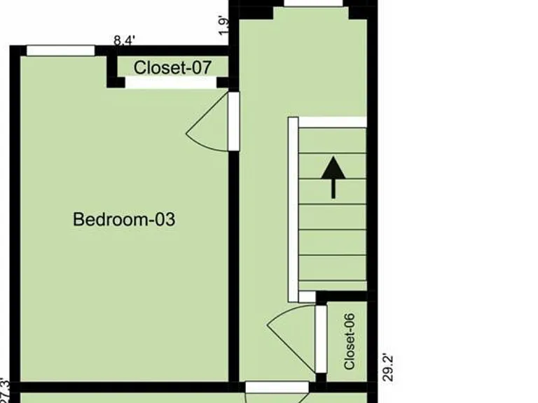 Third Floor Small and Large Bedrooms, three closets