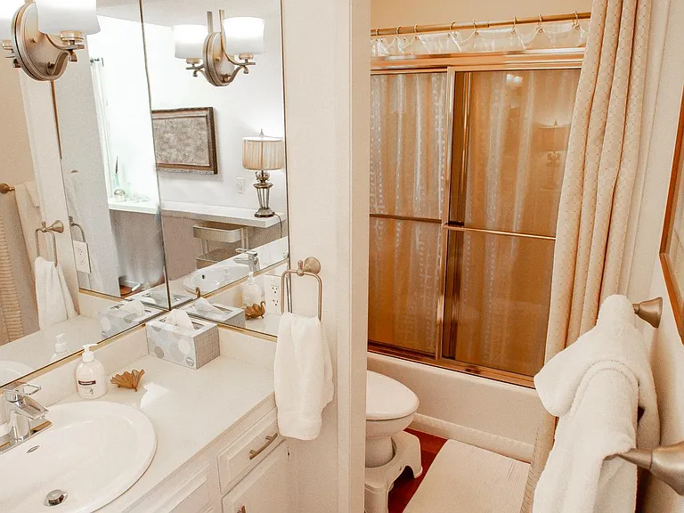 Master bathroom with separate toilet area
