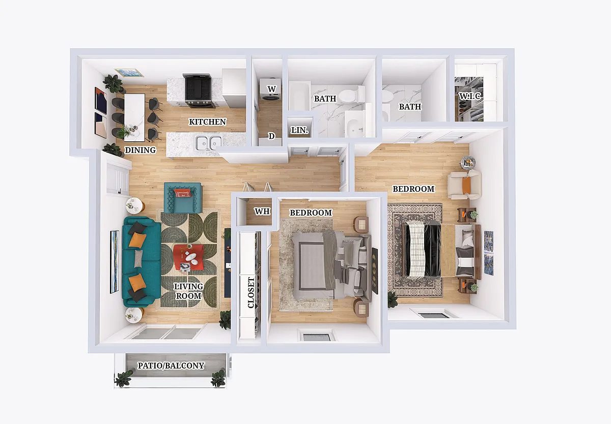 Floor plan 2 Bed, 1.5 Bath - 907 Sq. Ft. (Affordable*)
