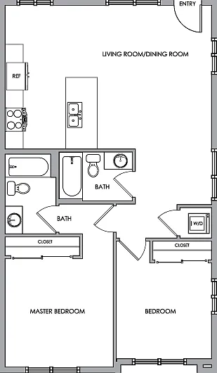 2D Floor Plan Rendering - Two-Bedroom, Two-Bathroom | Option 9 2D Floor Plan Rendering - Two-Bedroom, Two-Bathroom | Option 9