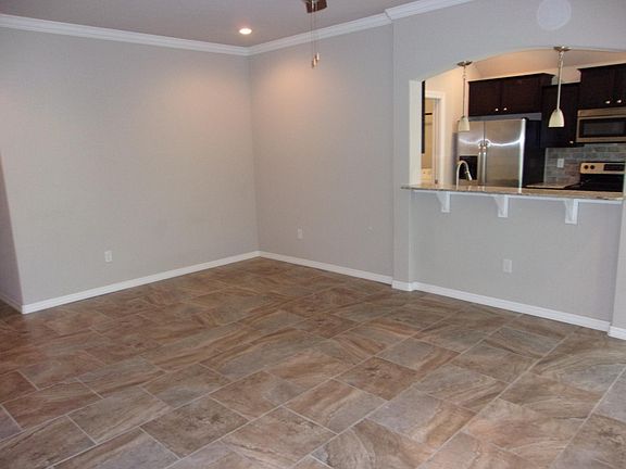 View from living room into kitchen area