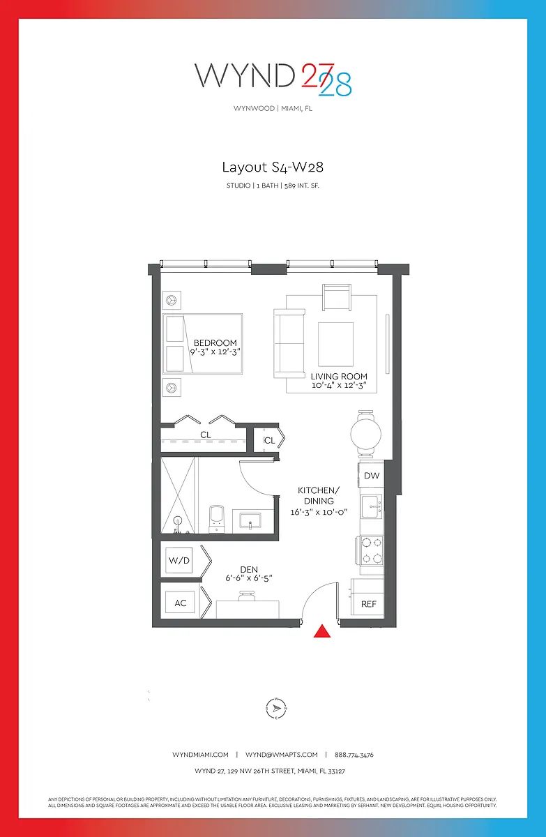 Floor plan W28 - Studio (589 SF)