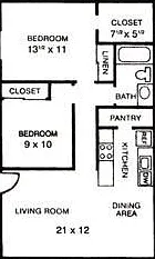 2x1 800sqft floorplan no washer and dryer