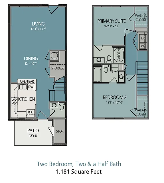 Floor plan 2 Bed/2.5 Bath Townhouse