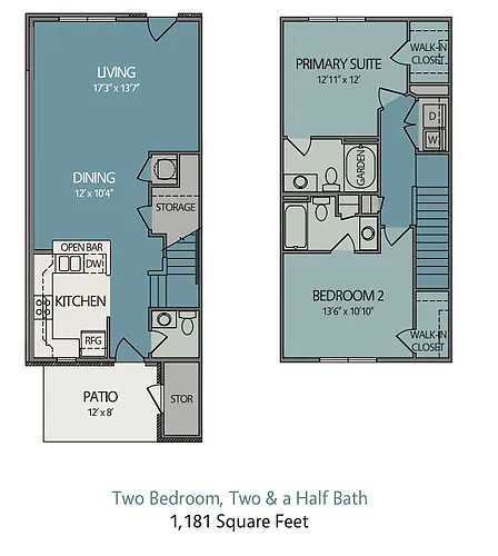 Floor plan 2 Bed/2.5 Bath Townhouse
