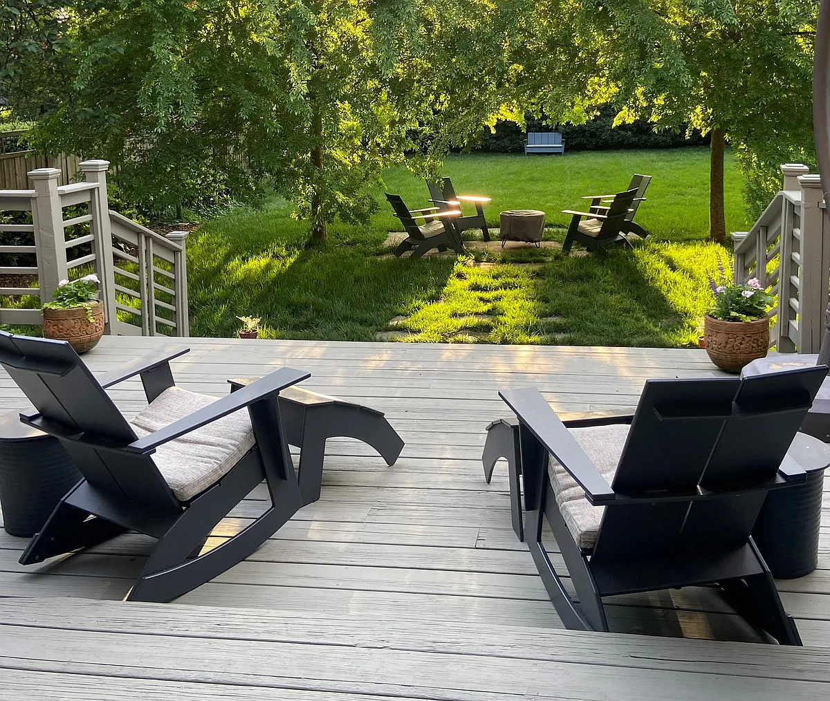 Back deck with view of fenced-in yard, and Room & Board furniture - 219 Carden Ave