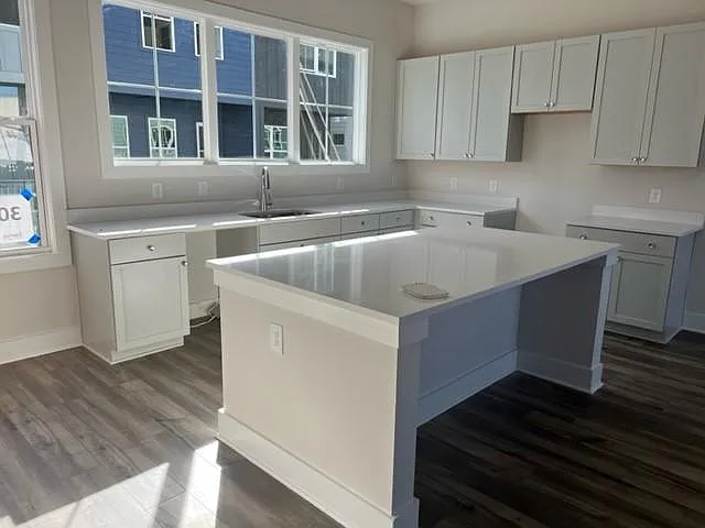 November 2022 kitchen construction progress. Stainless steel appliances and blinds to come.