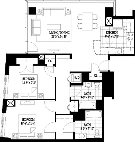 Floor plan Vesta Two Bedroom (1)