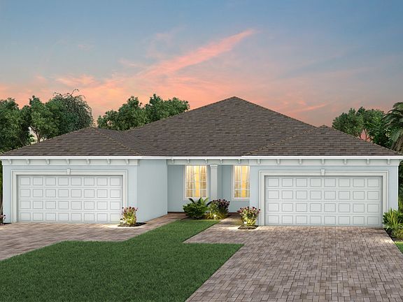 The Ellenwood, a one-story attached villa with a 2 car garage, shown as home exterior FM2A