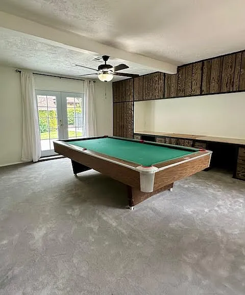 Game room, pool table and bar