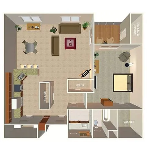 Floor plan 1 Bed 1 Bath B