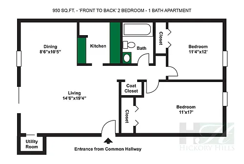 Floor plan 2 Bedroom 1 Bath