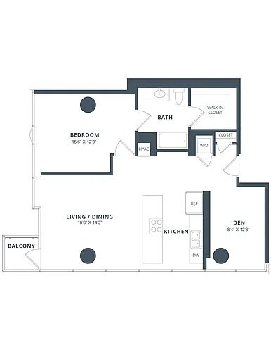 Floor plan 1 Bed/1 Bath Den-A8D