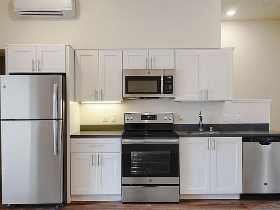 Chef's kitchen with microwave, disposal, stone counters.