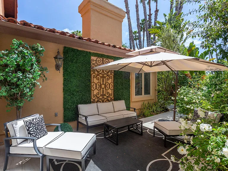 Large outdoor patio area outside the living room