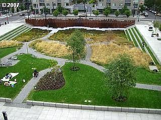 5th floor view of Tanner Springs Park