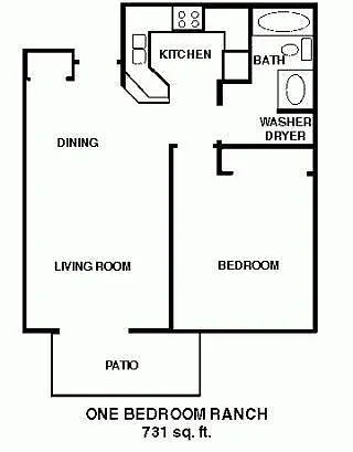 Floor plan 1 Bedroom 1 bath Ranch