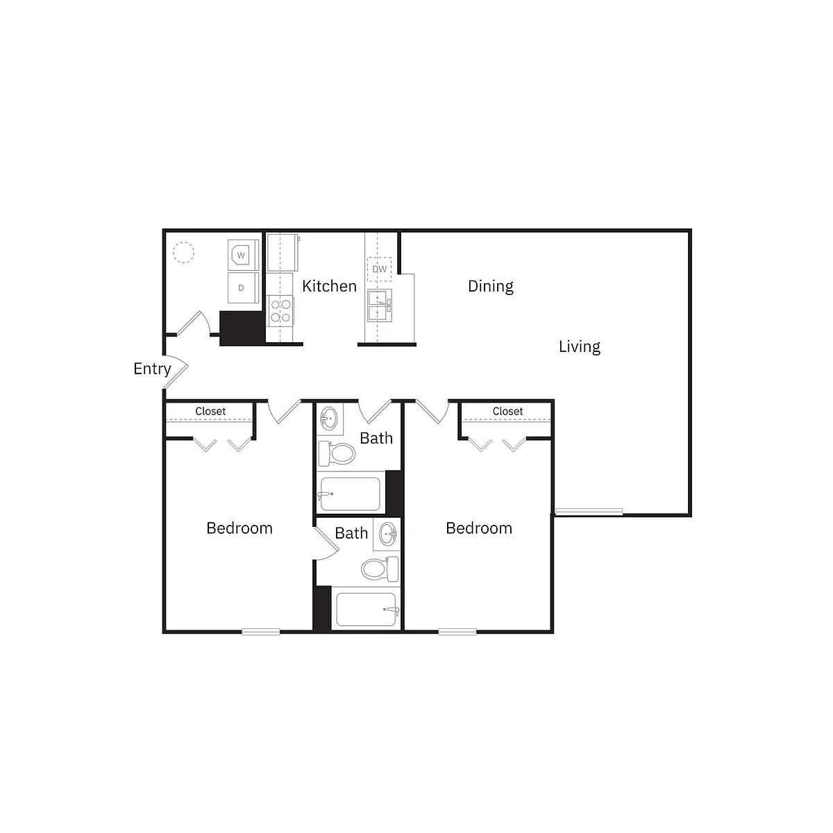 Floor plan B - Two Bedroom Two Bathroom