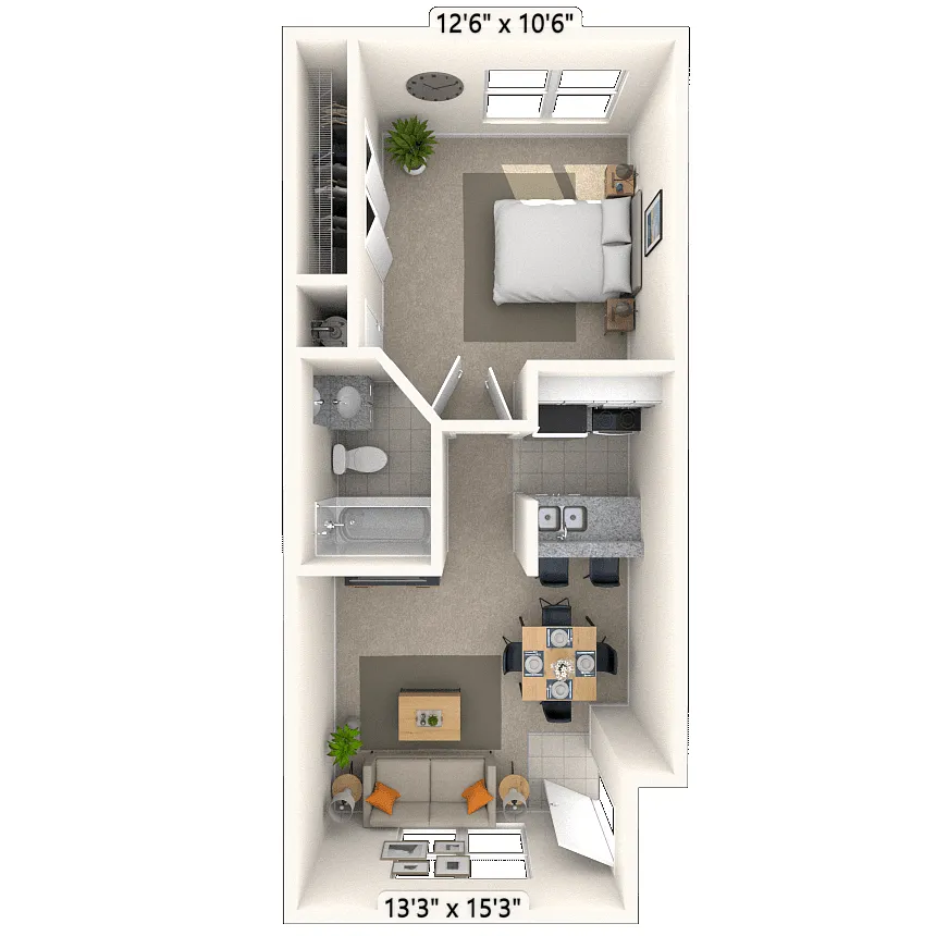 Floor plan Traditional 1x1 516 SF