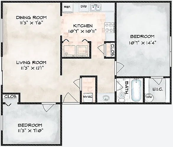 Floor plan 2 Bedroom 1 Bath