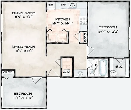 Floor plan 2 Bedroom 1 Bath