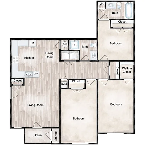 Floor plan 3 Bed 2 Bath - Laurel Ridge II