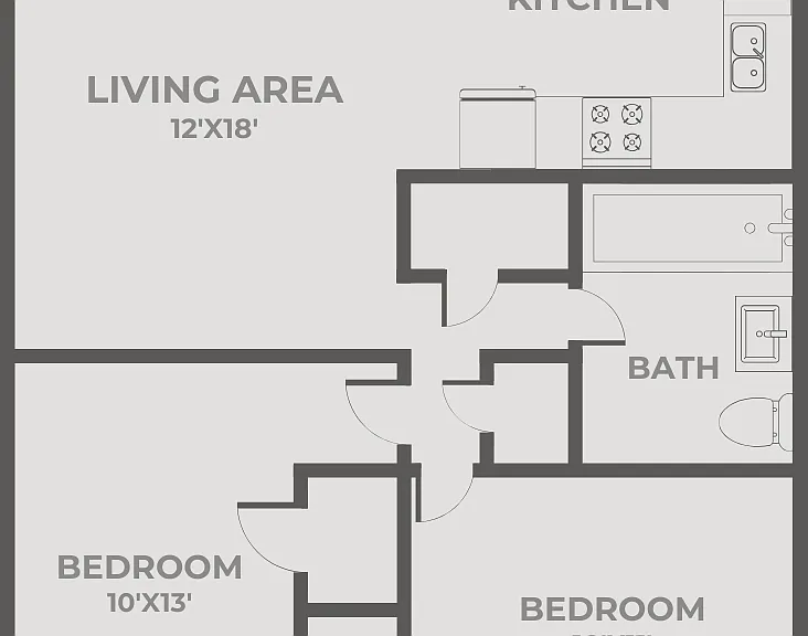 2 Bedroom, 1 Bath Floor Plan 2 Bedroom, 1 Bath Floor Plan