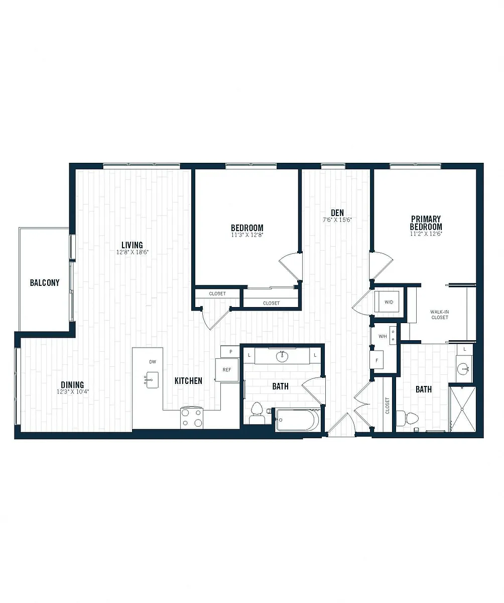Floor plan C3D | 2 Bed | 2 Bath | Den