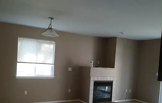 Open floor dinning room and living room, gas fireplace.
