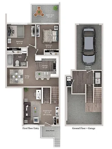 Floor plan B - Two Bedroom, One Bath Loft w/ Garage