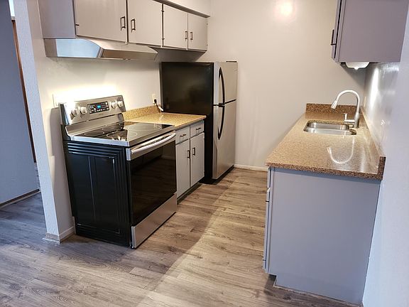 Elegant quartz kitchen countertops, smoothtop range with convection oven